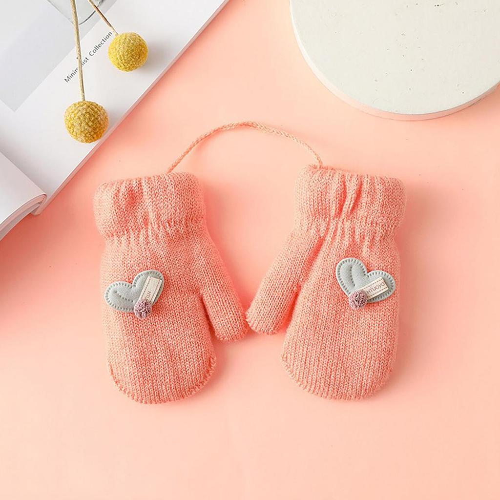 Cute Cartoon Knitted Baby Mittens Winter Thicken Plush Warm Gloves For Kids Windproof Outdoor Boys Girls Full Finger Gloves