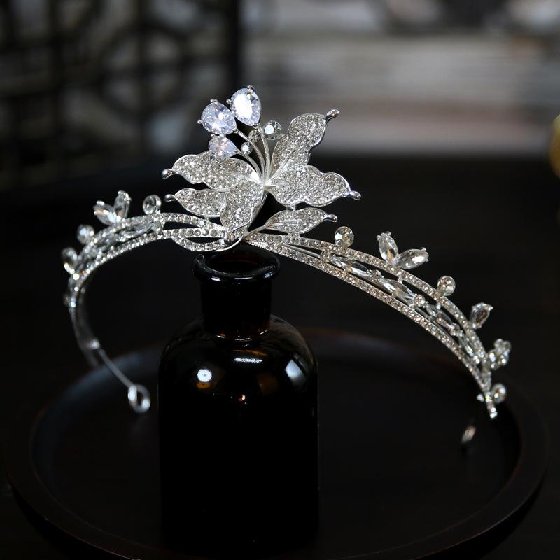 Korean New Style Luxurious and Atmospheric Flower Zircon Bride Wedding Crown Tiara Crown Tiara Hair Accessories