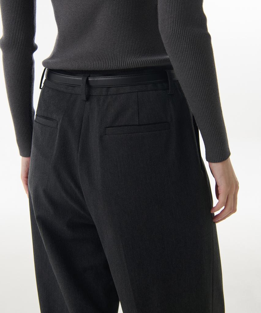 MUSINSA STANDARD WOMAN Women'S Low-Waist Deep Tuck Wide Hidden Elastic Waist Slacks [Charcoal Gray]