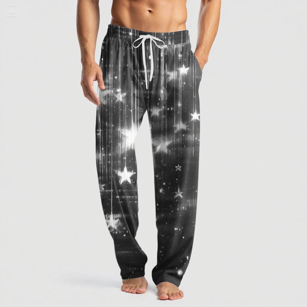 Men's Knitted Fashion Print Pocket Casual Pants Pajama Pants