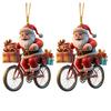 Double Sided Printed Tree Ornaments 2Pcs Christmas Santa Riding Bicycle Acrylic Hanging Ornament, Car Interior Rearview Mirror Charm, Holiday Backpack