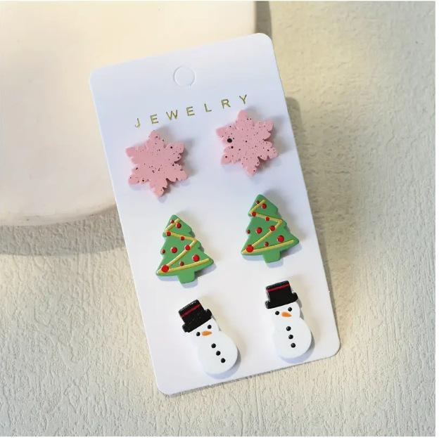 Christmas Snowflake Tree & Snowman Acrylic Earring Set - Cute, Versatile Holiday Jewelry