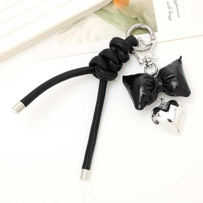 Korean Style Lovely Women Handbag Purse Mobile Phone Straps Charm Decoration Accessories Cute Braided Leather Heart Bow Keychain