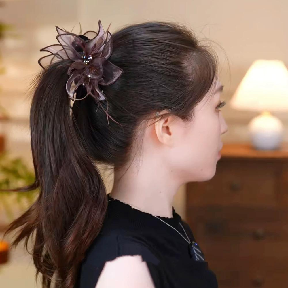 Sheer Tulle Crystal Pendant Spark Crystal Hair Jaw Clip Elegant Tulle Claw Clip Daily Style
