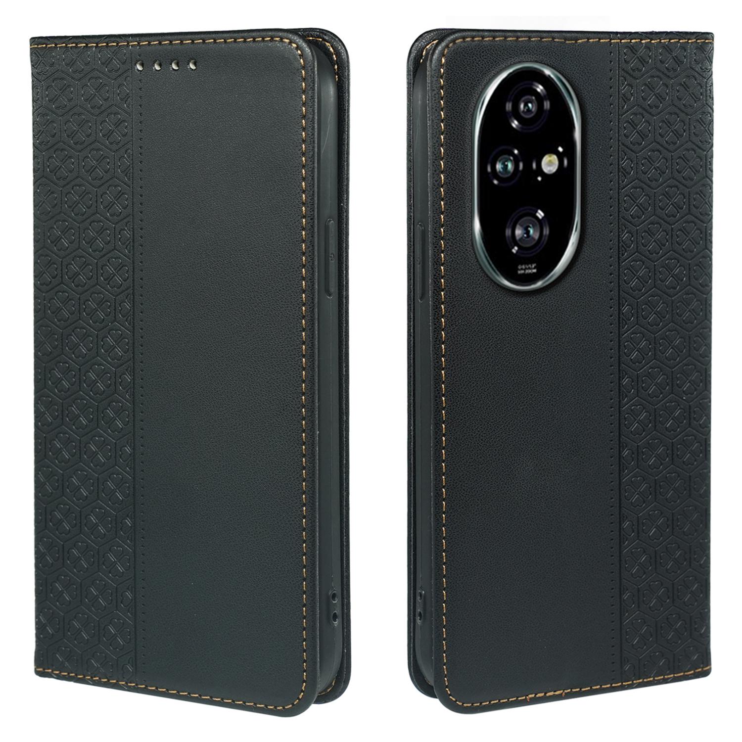 

Чехол для Honor 200 5G Кожаный чехол-книжка с четырехлистным клевером Подставка Кошелек Black