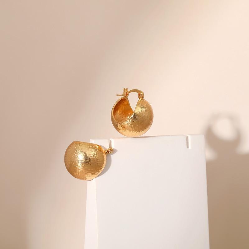 Gold Plated Textured Hollow Half Ball Hoop Earrings