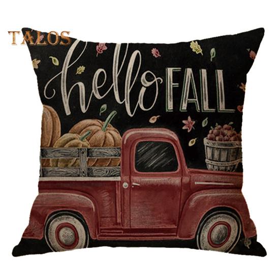 Cuscino Decorativo Autunnale 30x50 Cm Con Scritta "Grato" E Zucche Blu Navy - Federa In Lino Per Divano E Camera Da Letto