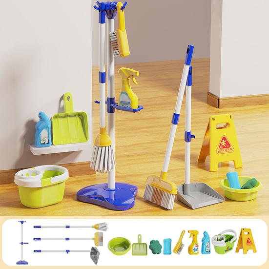 Set Curățenie pentru Copii Mici Jucărie de Curățenie pentru Copii Include Perie de Praf Mop Burete Mătură Făraș Pânză Set de Joacă de-a Treburile Casnice pentru Băieți Fete Vârste 2-5