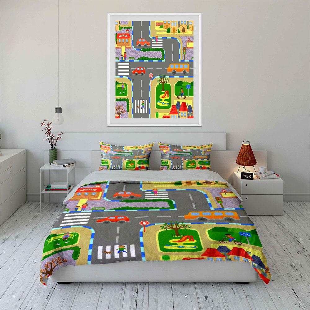 "Vibrant Town Adventures" Bedding Sets Duvet Covers Pillowcases(1* Duvet Cover 2* Pillowcases Without Duvet Insert)