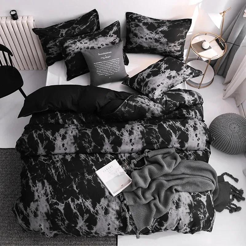 Couple Black Duvet Cover with Pillow Case Luxury Modern Comforter Bedding Set Quilt Cover Queen/King Double Single Bed