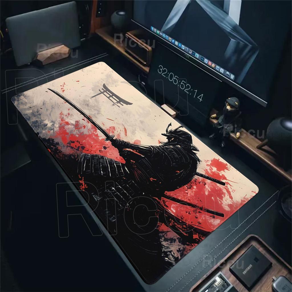 Samurai Warrior Mouse Pad Black Extended Mousepad Gamer Computer Accessories Keyboard Table Mat Company Gaming Laptop Desk Mats