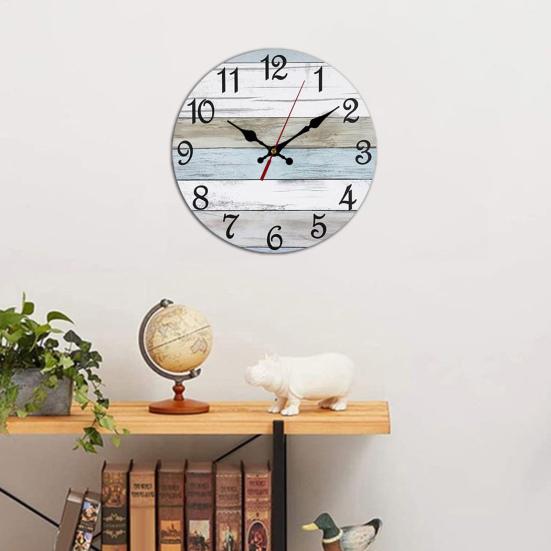 10 Inch Rustic Wooden Wall Clock Easy Installation Battery Operated Round Easy to Read Silent No Ticking Clock Kitchen Living Room Bathroom Farmhouse