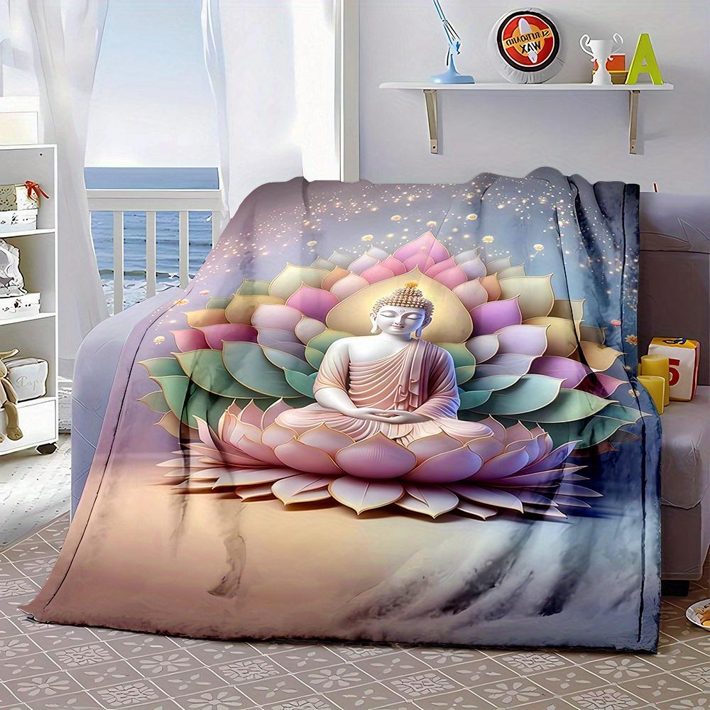 Buddhist Creative Style Pattern Flannel printed blanket suitable for all seasons suitable for living room office sofa and travel
