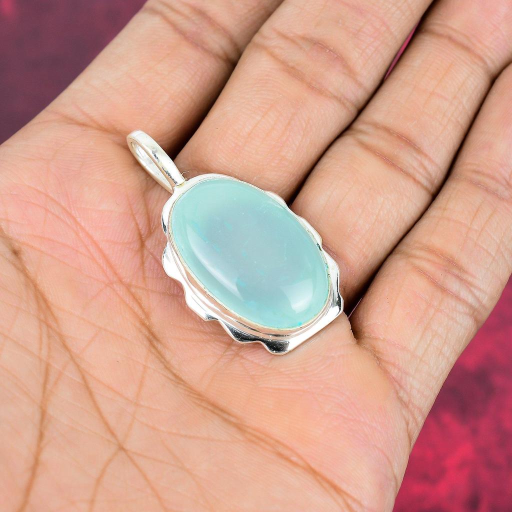 Chalcedony 925 Solid Sterling Silver Pendant, Handmade Gemstone Pendant Jewelry, Gifts For Wife Brand New Pendant