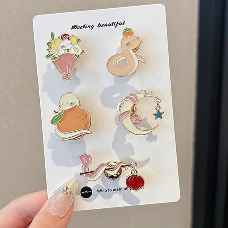 Year Cute Snake Brooch Metal Badge Cartoon Brooch Bags Clothing Accessories