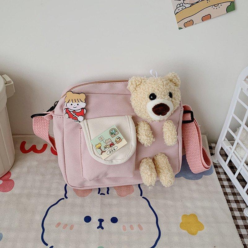 Bear small square bag new women's bag fashionable and sweet contrasting color shoulder bag messenger bag sweet small bag