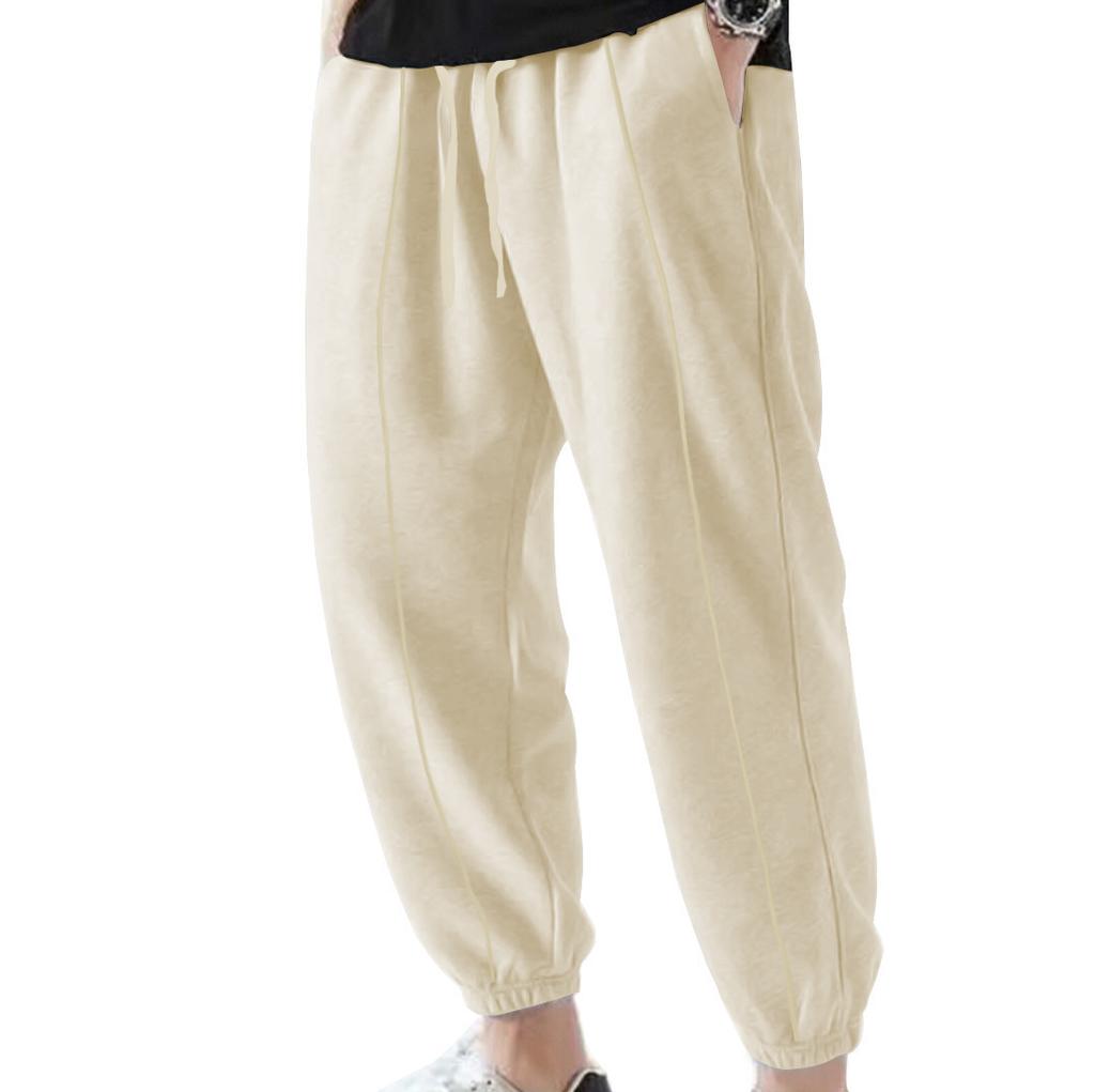2025 new solid color large size casual pants men's summer trend casual loose leggings men's