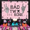 Bad Two The Bone Backdrop Banner Birthday Decorations for Girls Skeleton Theme 2nd Birthday Decorations Pink Black Music Themed Rock and Roll 2nd