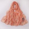 Chiffon Long Ethnic Shawl With Pearl Rhinestone Flower Burned Edge