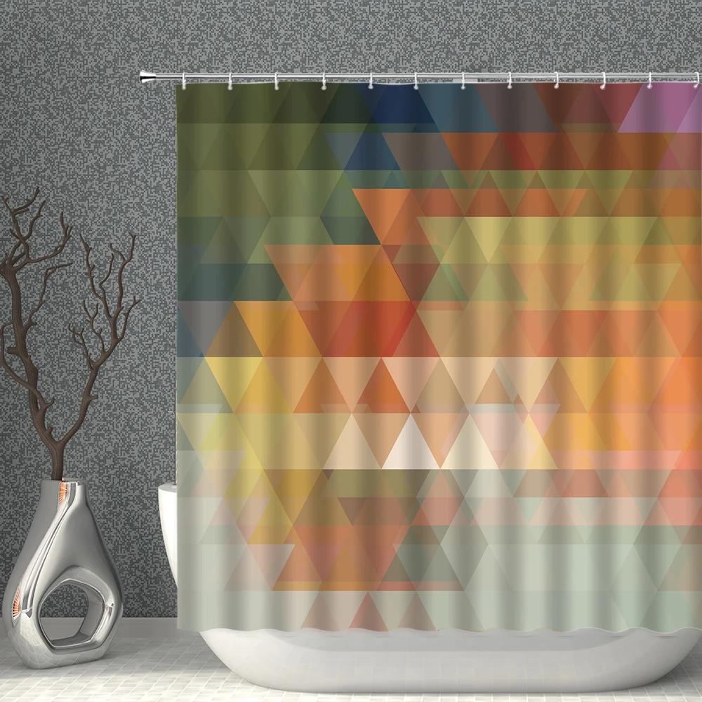 Colorful Geometry Shower Curtain Set Nordic Style Bath Curtains Waterproof Fabric Bathroom Screen Bathtub Home Decor With Hooks