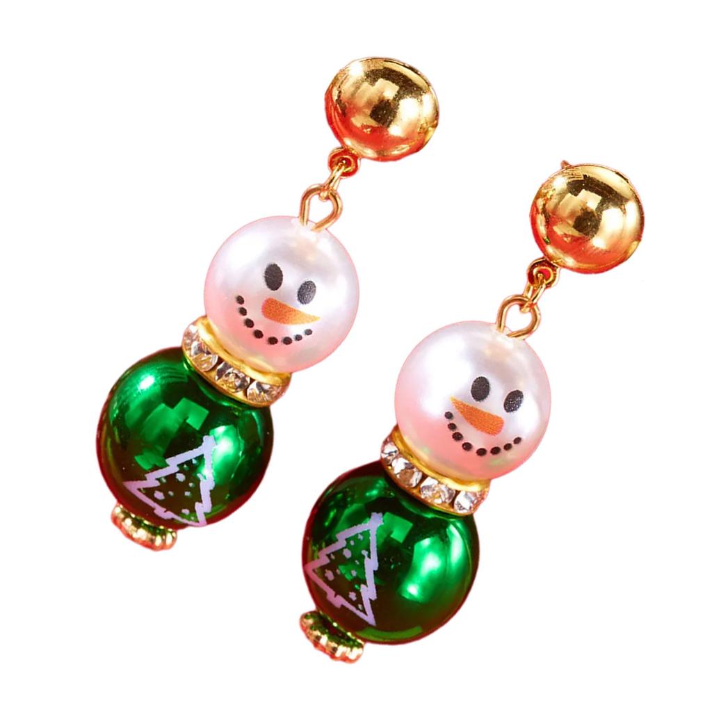 Winter Holiday Pearls Snowman Earrings Elegant Duals Color Fashion Jewelry For Party Costume Accessories