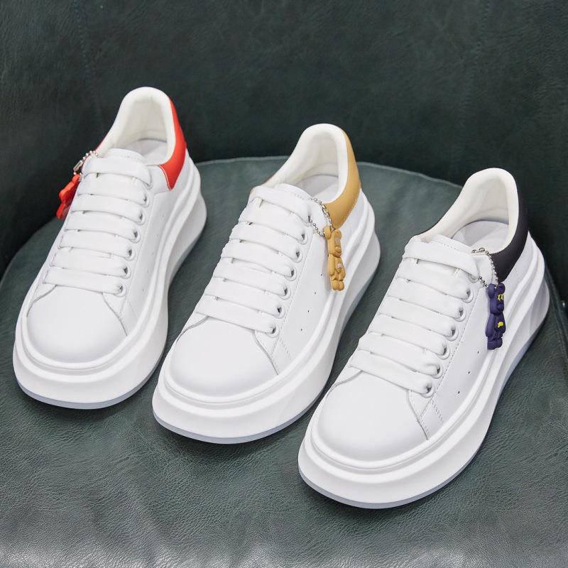 2025 Autumn New Leather Thick Baseplate Shoes Women's Versatile Small Height McQueen Shoes Casual Big White Shoes Single Shoes