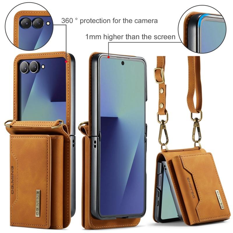 Premium Crossbody Leather Wallet Phone Case For Samsung Galaxy Z Flip 8 7 6 5 4 3 Card Slots Holder Cover Hoesje Coque Funda
