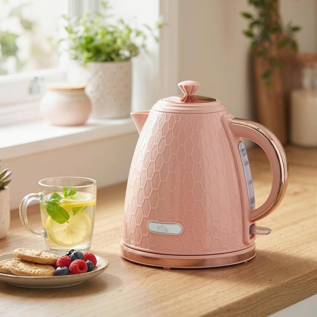 Electric Kettle, 1.7L, Quick Boil Function, 2.2kW, Cordless with Removable Anti-Scale Filter, Light Pink