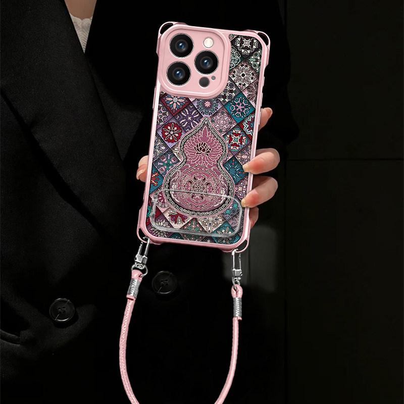 Gourd totem for Apple 17Pro mobile phone case Apple 16 Chinese style 15 leather pattern 14 bracket 13 lanyard case