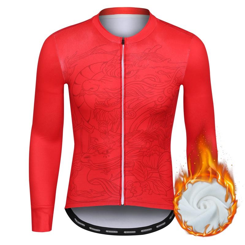 Winter Fleece Reiten Fahrrad Jersey Muster Druck Männer Radfahren Kleidung Warm Halten Langarm Fahrrad Shirt