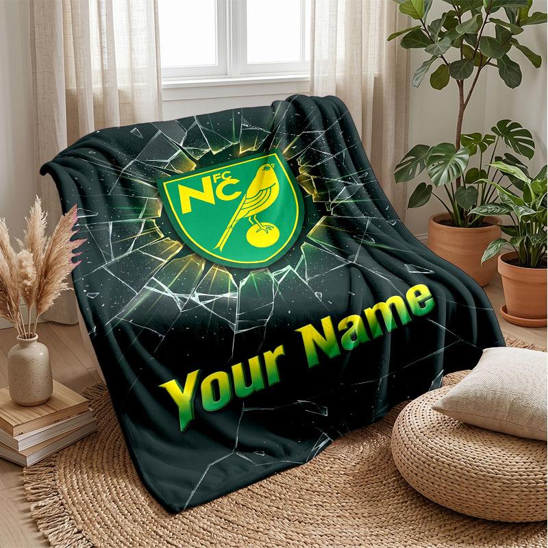 Norwich City Custom Name Text Flannel Blanket Soccer Logo Personalized Fleece Throw Blanket Special Gift For Sofa Bedroom Home