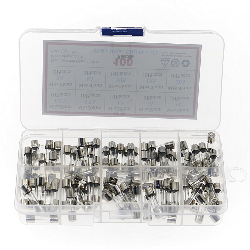 100Pcs/Box 5x20mm Fast-blow Glass Fuse Assorted Kit 0.2A 0.5A 1A 2A 3A 5A 8A 10A 15A 20A Amp Fuses Electrical Fuse Tube Mix Set Fuses4
