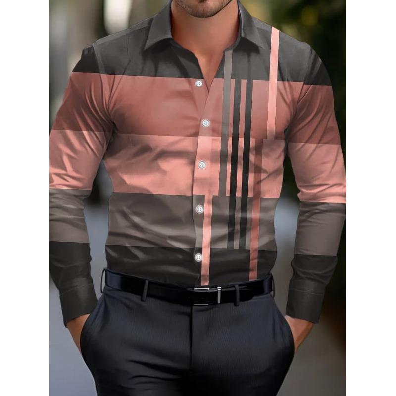 Men's Shirt Regular Lapel Shirt Men's 3d Printed Plaid Simple Striped Print Casual Street Long Sleeve Fashion Print Shirt