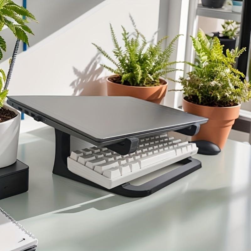 Doppeldeckiger Kunststoff-Laptopständer mit rutschfester und offener Luftstromstruktur für bessere Kühlung und Platzersparnis