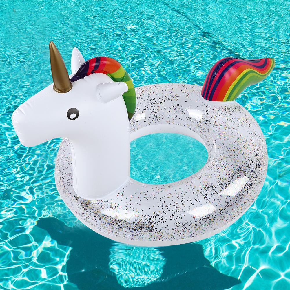 Adult Safety Swim Ring Large Life Rings Swimming Pool Water Toys with Transparent Sequins 90CM Licorne