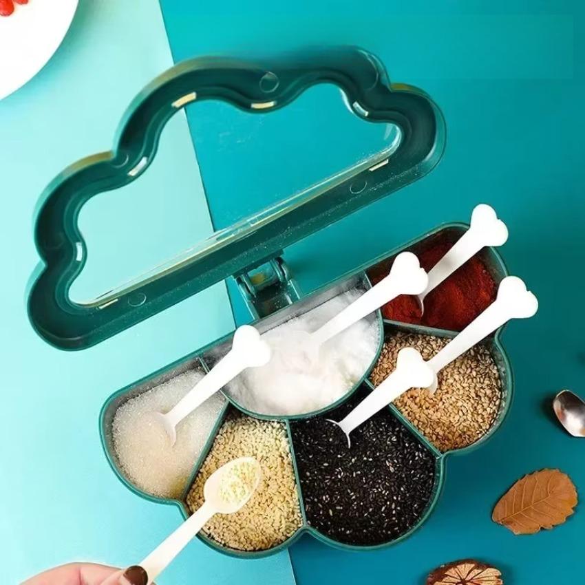1 Pcs Household Moisture-proof Seasoning Salt Jar High-end Integrated Multi Grid with Lid Kitchen Seasoning Pepper Shakers Box