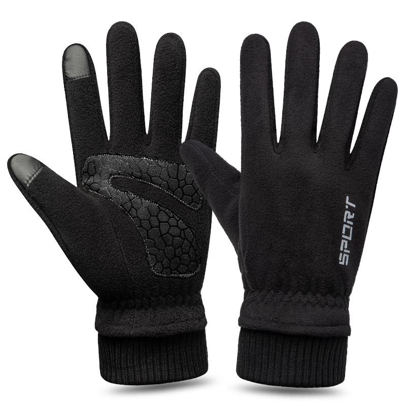 Cycling gloves winter warm and velvet outdoor windproof, non-slip and cold-proof touch screen