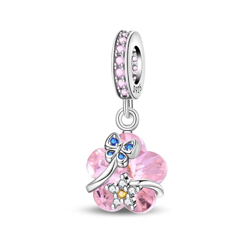100% Stering Copper Metal Flower Heart Gem Charm Bead Components Bead Components Luminous Firefly Pendant Bead Component Compatible With Authentic