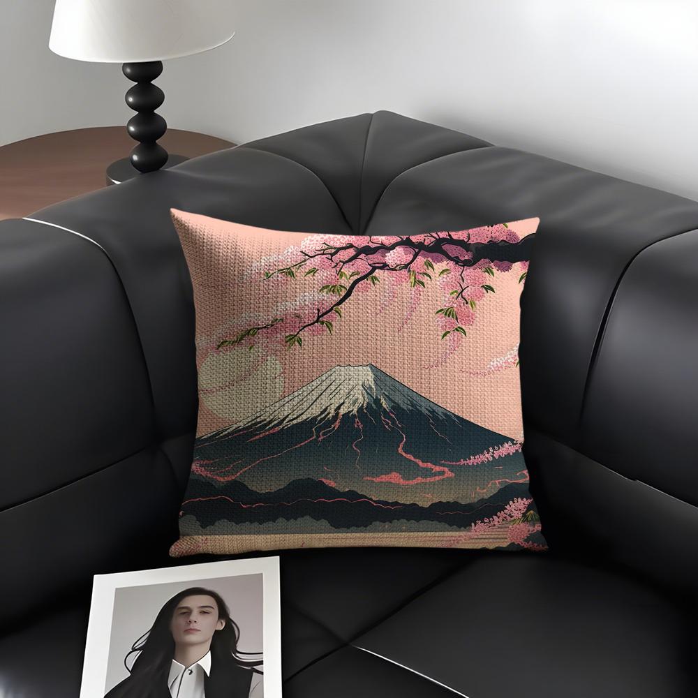 Mount Fuji Fashion Cushion Cover Natural Linen Organic Fabric DoubleSided Printing Sofa Home Decor Gift Pillow Case