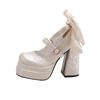 Fashion Women High Heel Shoes Lolita Pumps Fashion Spring Autumn Ladies Outdoor Retro Bow Mary Jane French Elegant 6-8cm High Heels