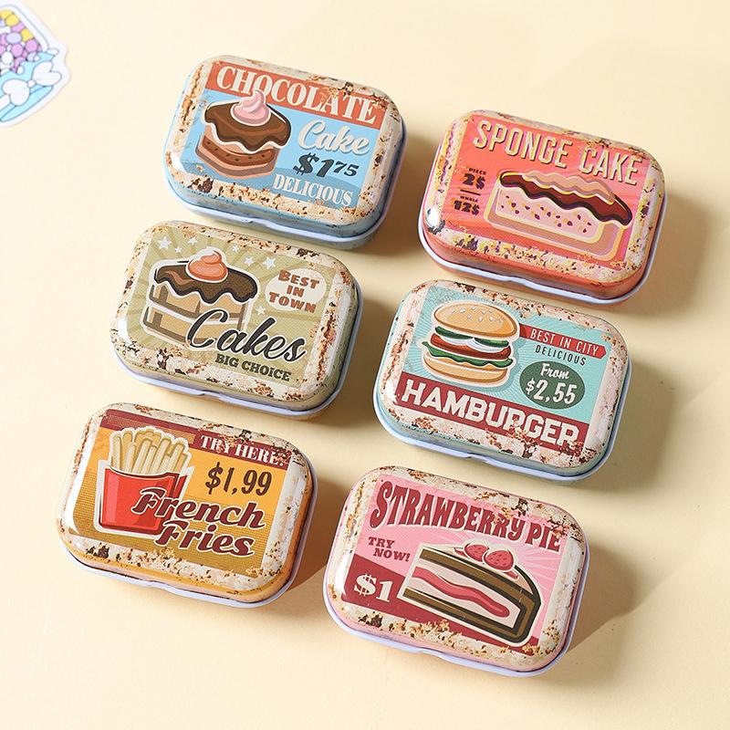 1/2/4Pcs Flip Cover Tin Box Mini Rectangular Iron Box Decorative Box Portable Small Storage Cans Candy Pills Paperclip Cutestyle