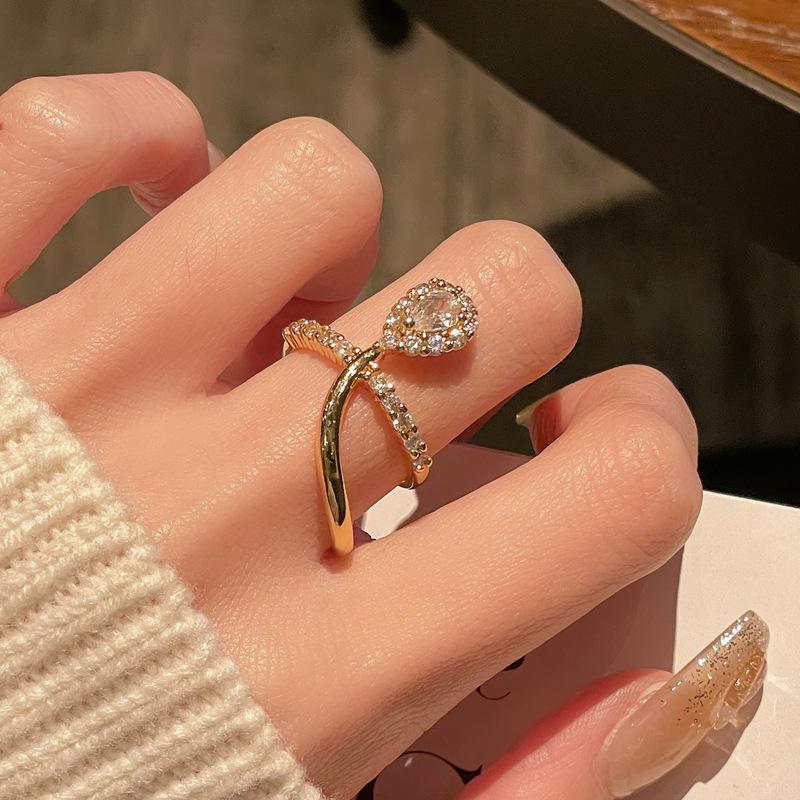 Medieval French Exquisite Egg-Shaped Zir*****Pen Ring Women S Niche Design Sense Geometric Personality High-End Accessories Adjustable opening