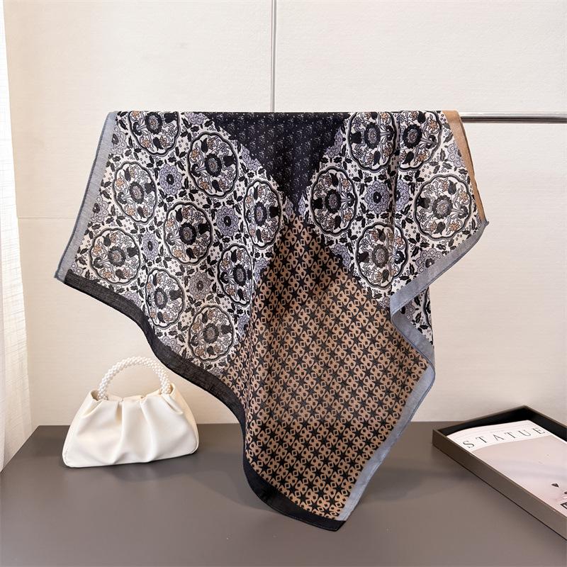 Polka Dot Style Herringbone Pattern Cotton And Linen Small Square Scarf Silk Scarf Imitation Velvet Headscarf Shawl Sun Protection Scarf Women'S Scarf