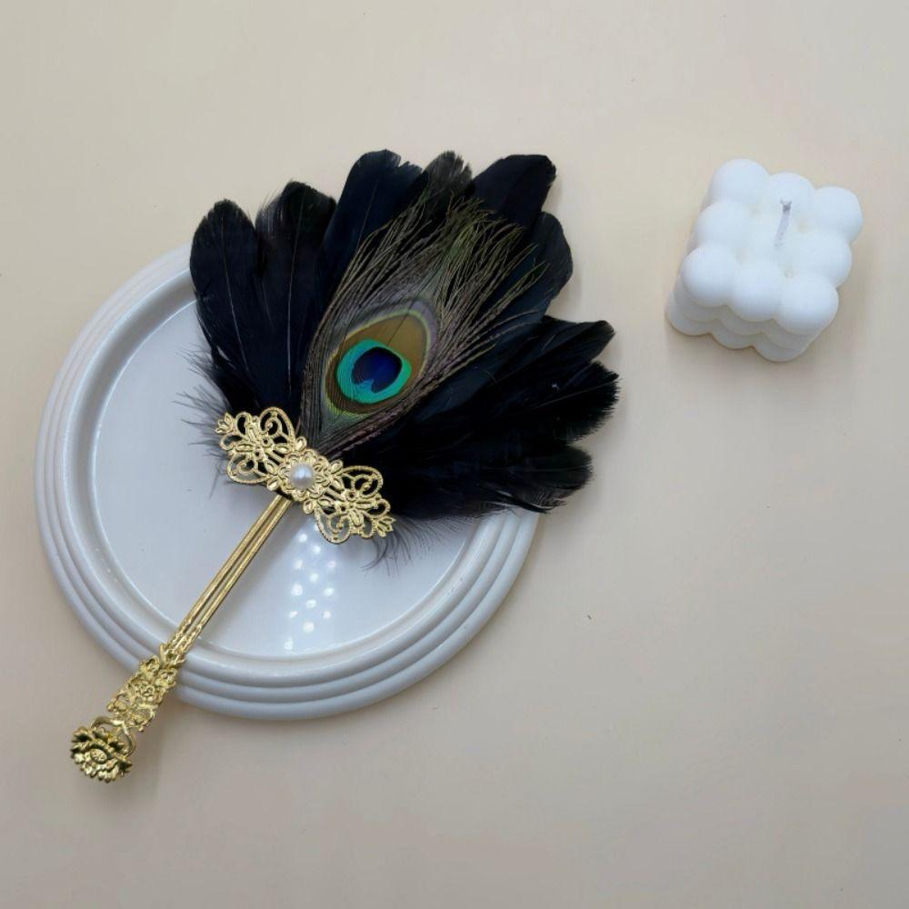 Peacock Feathers Feather Hand Fan Vintage Antique Decorative Craft Fan Handmade High-Quality Dance Fan Dance Performances