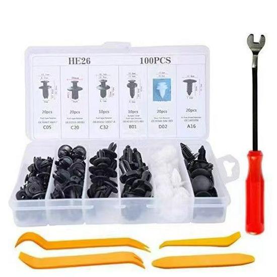 100-Piece Universal Nylon Auto Clips Set: 6 Types for Bumper Retainers