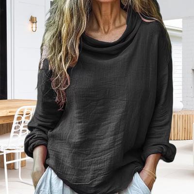 Women Shirt Piled Collar Long Sleeve Solid Color Pullover Tops Loose Fit Thin Tee Shirt Breathable Lightweight Tops