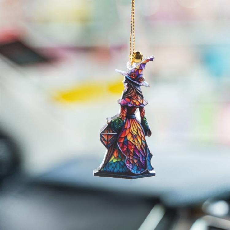 Halloween Witch Hanging Pendant Car Rearview Mirror Interior Decor for Women Men
