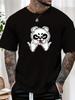 Mens Casual Tshirt Rock Panda Print Short Sleeve Round Neck Breathable Soft Oversized Edgy Trendy Daily Wear Tee