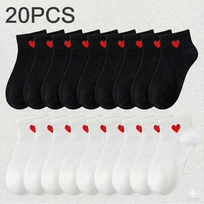 10 Pairs Lovely Heart Cotton Socks Women Summer Fashion Black White Sports Short Socks Girls Cute Style Low Tube Boat Socks