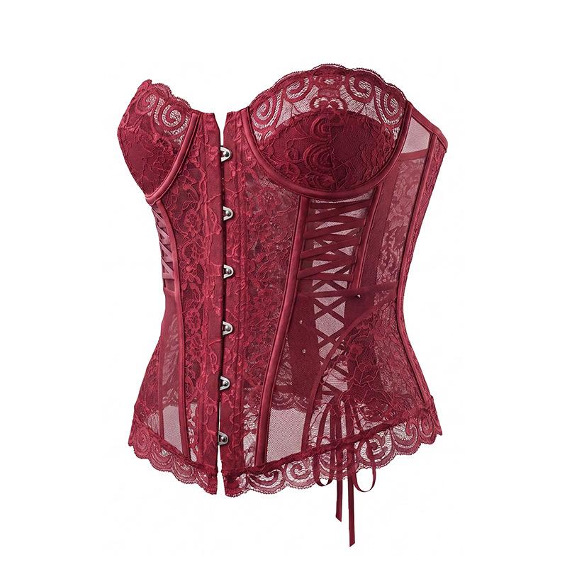 Damen Spitze Korsett Bustier, Trägerloses Vintage Floral Besticktes Taillenformer, Push Up Body Shaper Für Party Club